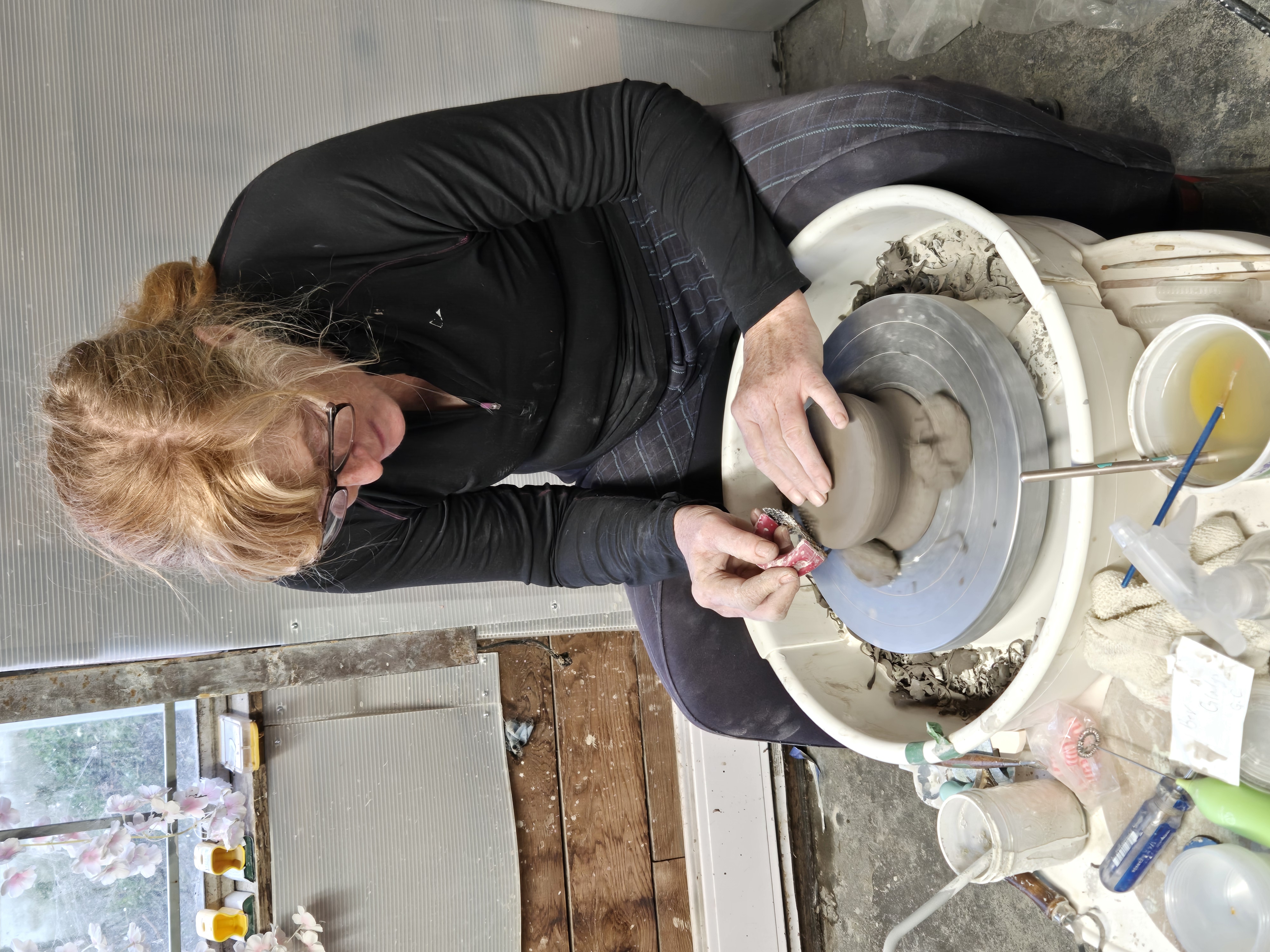 Bev working on the wheel