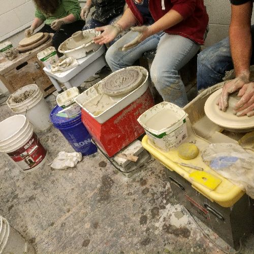 Picture of students at work in the studio