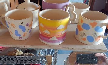 Picture of mugs glazed but not fired