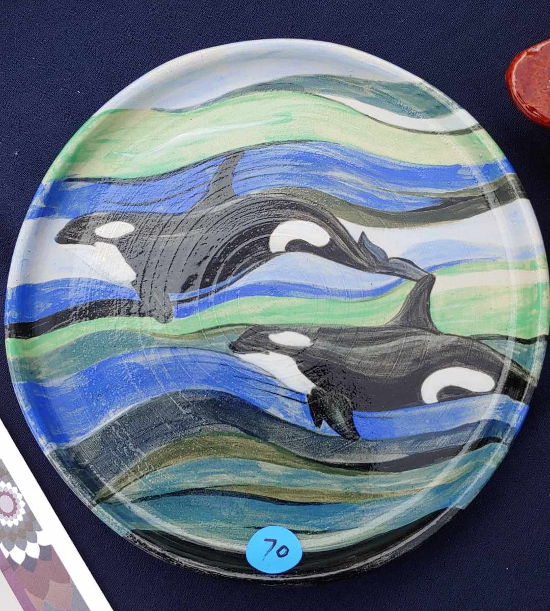 Beautiful, hand-painted whale plate, by Bev